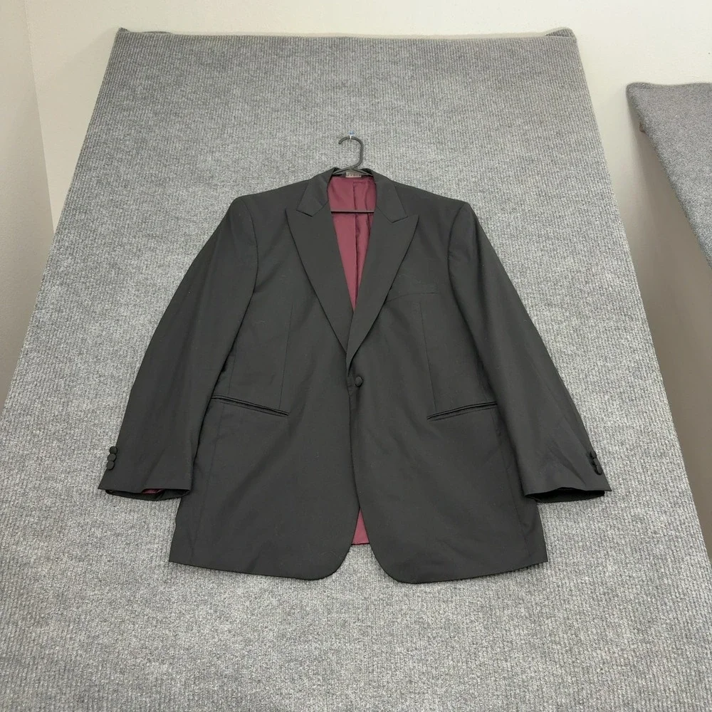 Jos A Bank Tuxedo Jacket Mens 46 Black Wool Peak Lapel Signature Formal Blazer